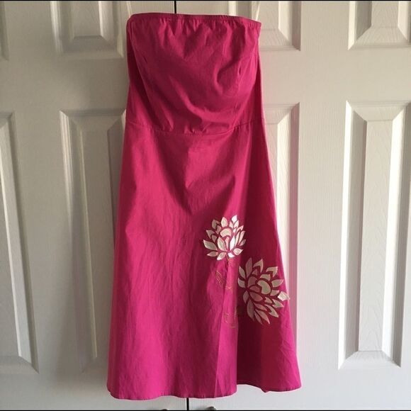 Flamingo USA Hot Pink Strapless Dress w/ Floral Appliqué Design, Size S - Picture 1 of 5
